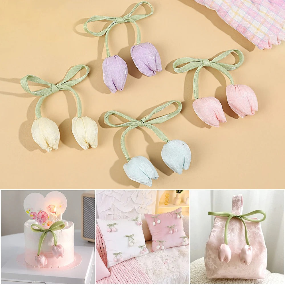 Sweet Tulip Bow Flowers Cake Decoration