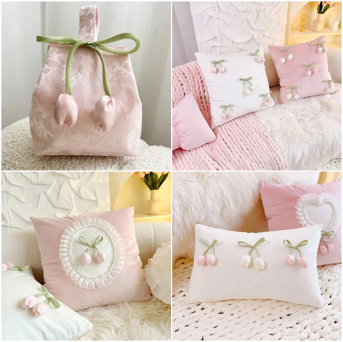 Sweet Tulip Bow Flowers Cake Decoration