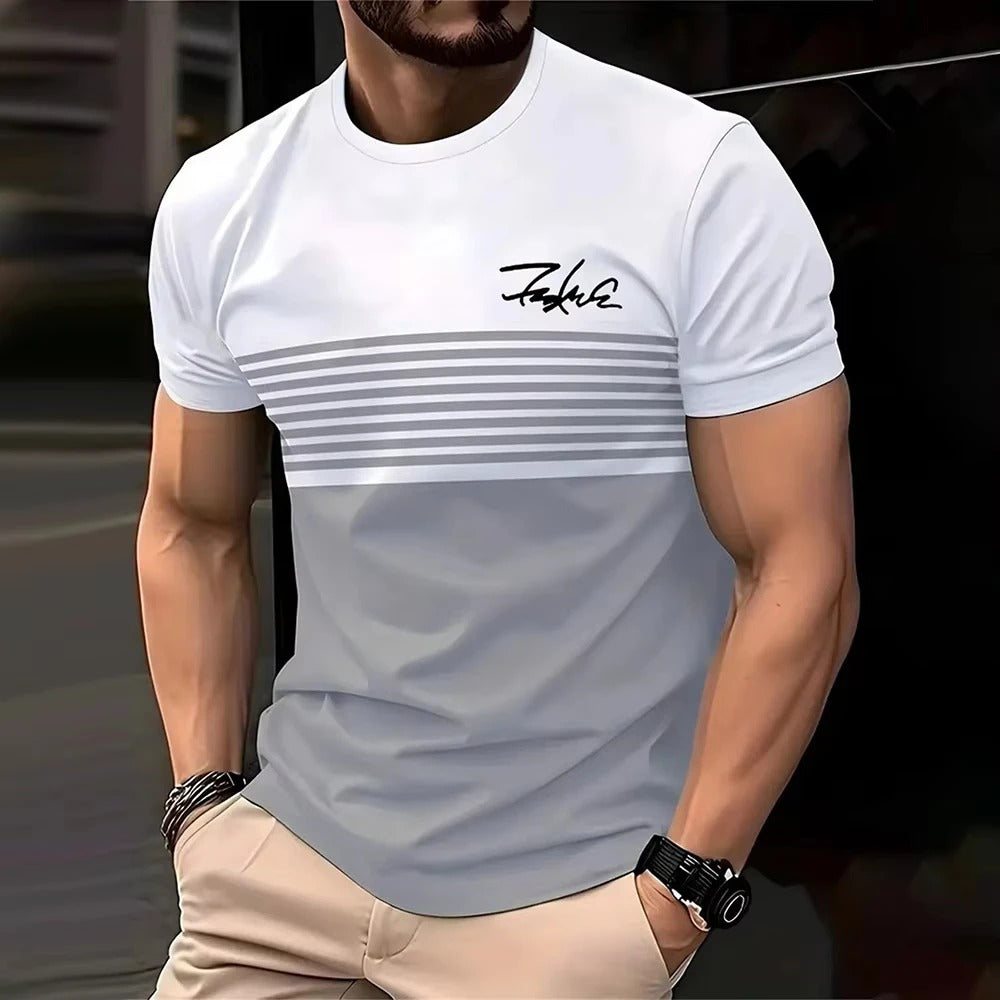 Fashion striped Print Short Sleeve T-shirt 2025