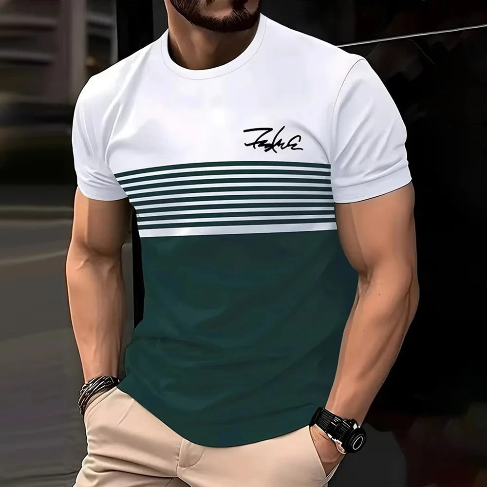 Fashion striped Print Short Sleeve T-shirt 2025