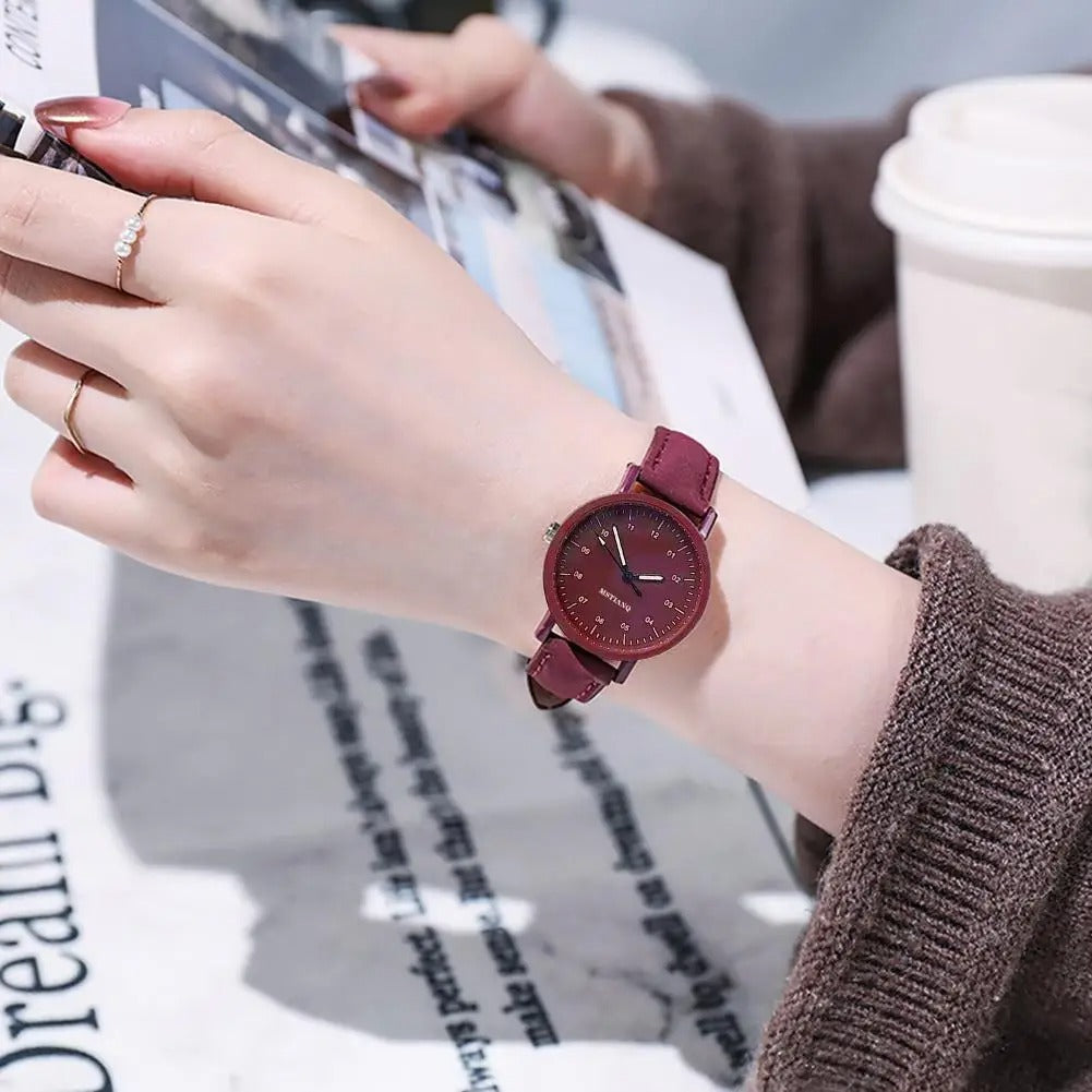 Simulated Watch for Women Leather Strap