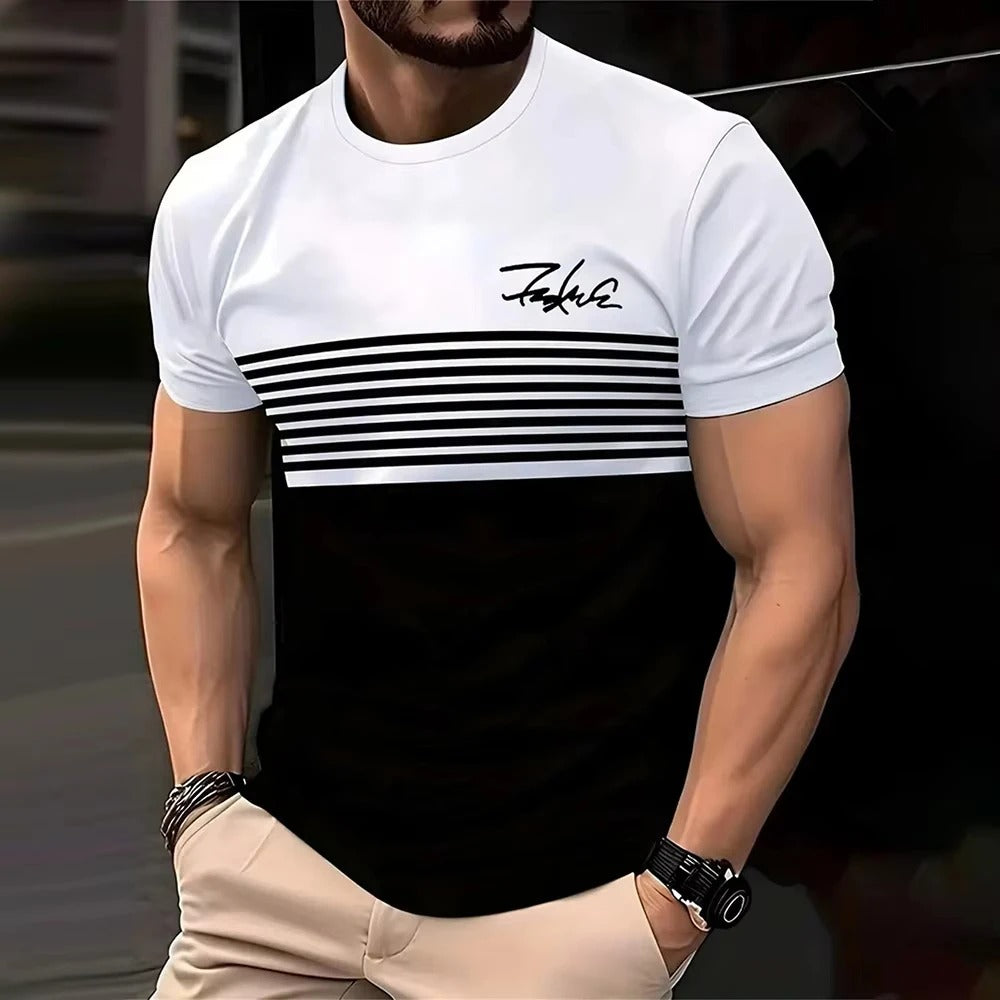 Fashion striped Print Short Sleeve T-shirt 2025