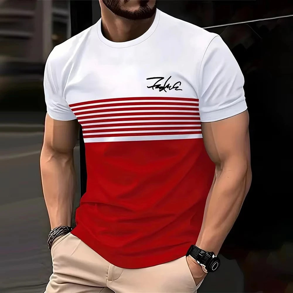 Fashion striped Print Short Sleeve T-shirt 2025