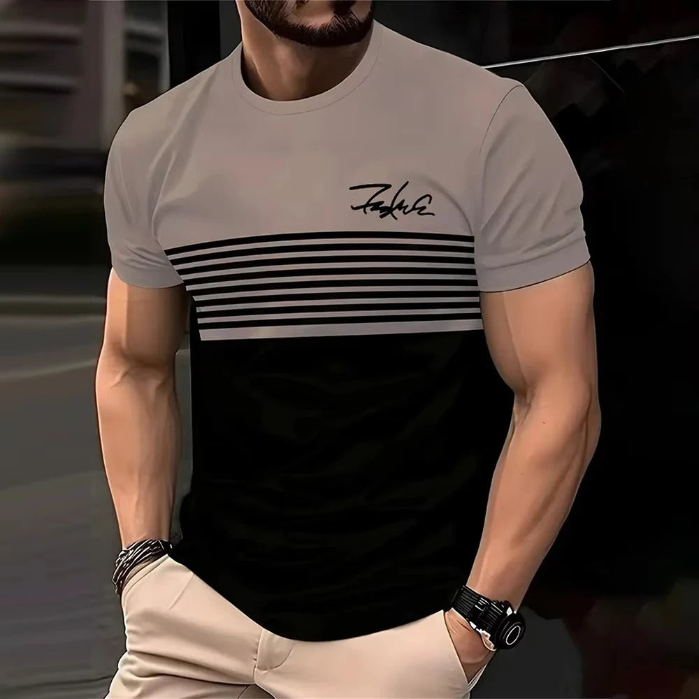 Fashion striped Print Short Sleeve T-shirt 2025